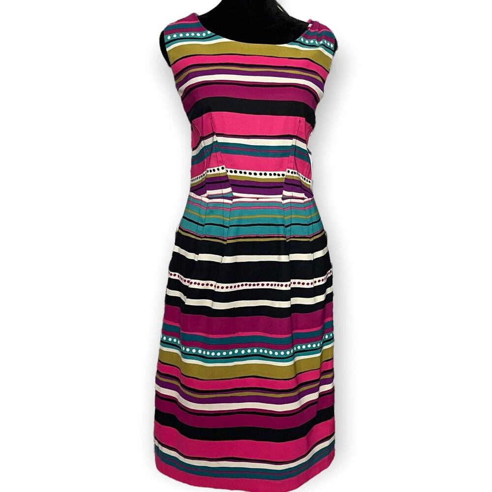 Sangria Knee Length Sheath Dress Women's 8 Multicolor Striped Retro Business Zip